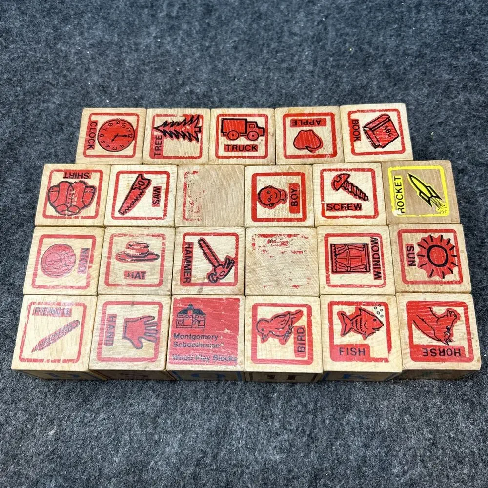 Old Wooden Alphabet Blocks 23pc by Montgomery Schoolhouse USA Educational Crafts